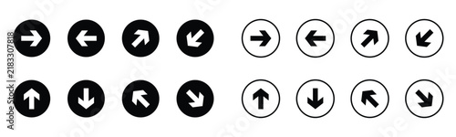 Multi Direction Navigation Arrows Vector Icons in Circle Outline and Solid Style