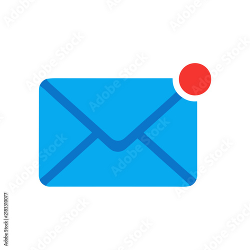 Blue email envelope icon with red notification dot flat illustration vector