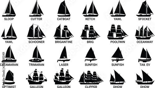 Collection of sailboat silhouettes against a white background
