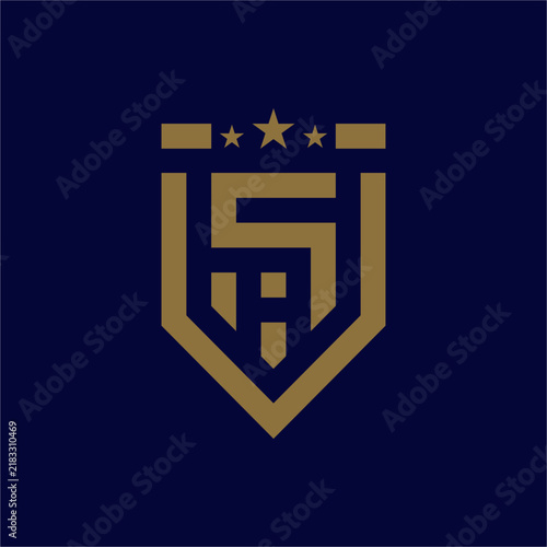 Illustration vector of USA shield logo with three stars above stylized USA typography lettering text suitable for  premium elegant luxury American themed branding design identity