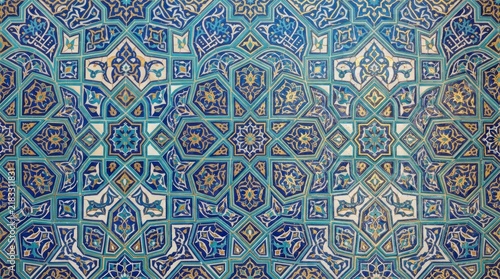 Intricate Blue Islamic Geometric Mosaic Pattern