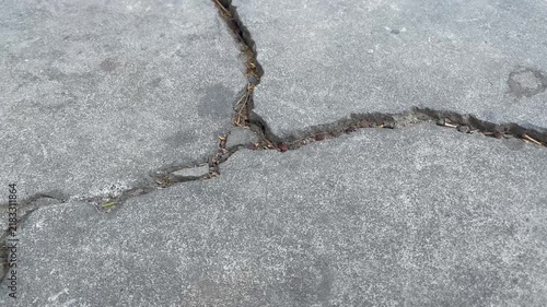 Close-Up of Severely Cracked Asphalt and Infrastructure Damage Concept