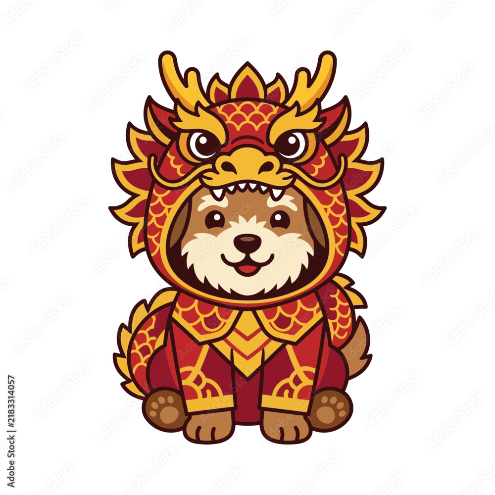 Fototapeta premium Cute dog in festive dragon costume, isolated