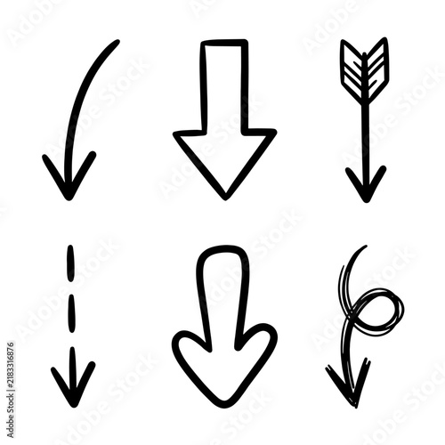 Arrow bottom illustrate icon set in medium outline brush