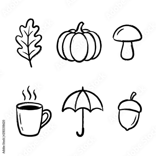 Autumn illustrate icon set in medium outline brush