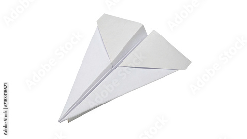 White origami paper airplane craft toy isolated on transparent background