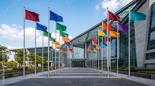 Modern Convention Center Exterior Architecture with Glass Windows
