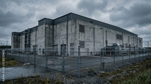Secure Tech Data Center Exterior Building with Security Fencing