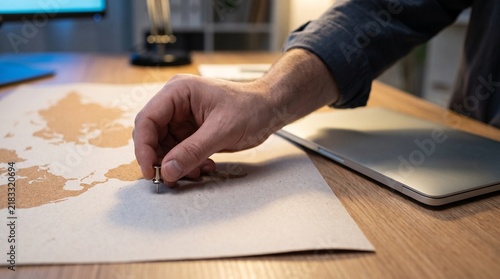 Hand Placing a Location Pin Marker on a Global World Map