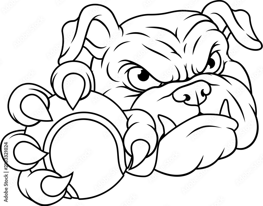 Fototapeta premium A bulldog dog tennis animal sports team mascot cartoon character holding a ball.