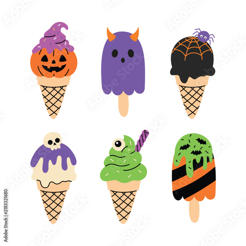 Halloween Ice Cream Collection Cute Vector Illustration Set