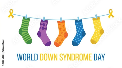 World down syndrome day illustration with colorful socks on a line