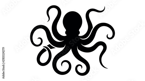 Silhouette of an Octopus: A stark black silhouette of an octopus with its tentacles unfurled, symbolizing power and mystery in the deep sea.