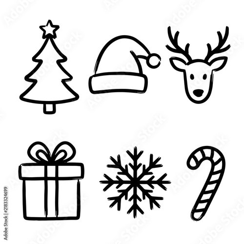 Christmas illustrate icon set in medium outline brush