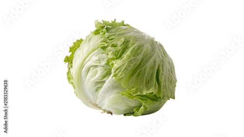 Cuadro en lienzo Head of fresh green iceberg lettuce isolated on transparent background