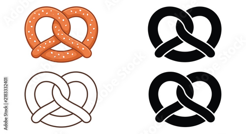 Four variations of a pretzel presented as a vector illustration