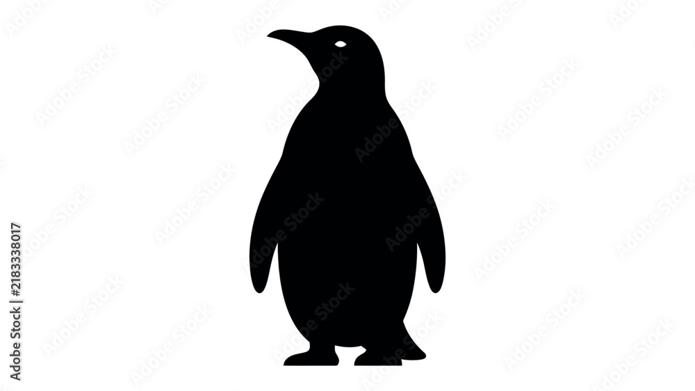 Fototapeta premium Silhouette of a Penguin: A striking black silhouette of a penguin stands tall, its form cleanly defined against a simple backdrop, evoking a sense of uniqueness and resilience.