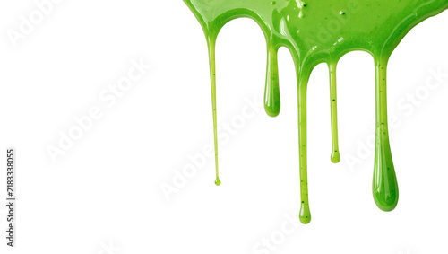 Fotografie Bright green slime dripping liquid borders isolated on transparent background