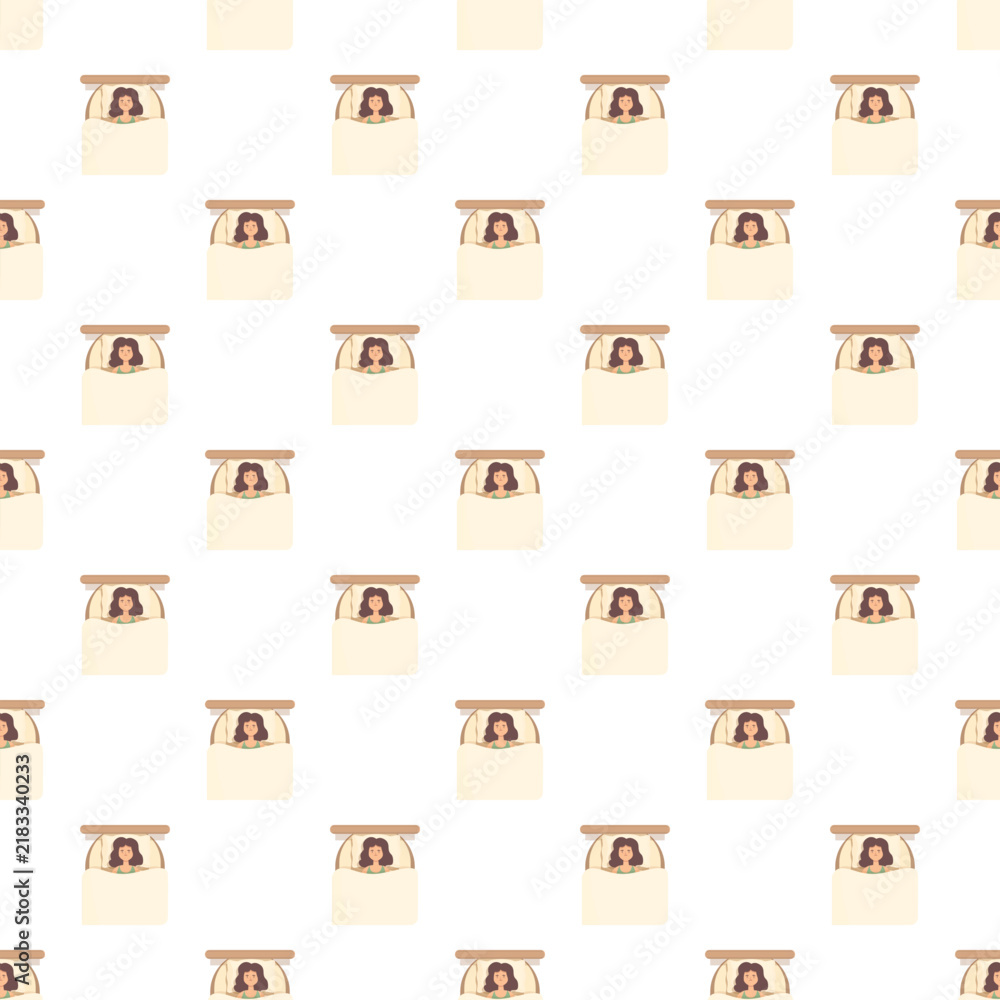 Fototapeta premium Young woman sleeping peacefully in her bed creating a seamless pattern