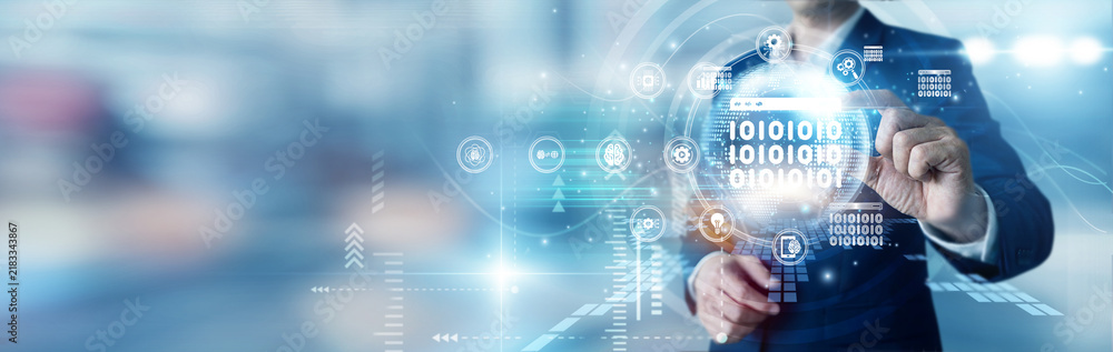 Obraz premium Technician hand hold global DIGITIZATION and network archives. Paper files move to the web. Transforming analog assets into digital formats creates a very efficient workspace.