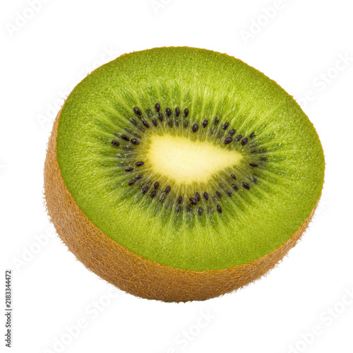 Quadro su tela Single fresh ripe kiwi fruit half, vibrant green with visible seeds, isolated on