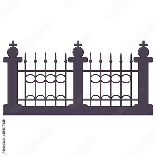 Iron cemetery fence isolated on white background