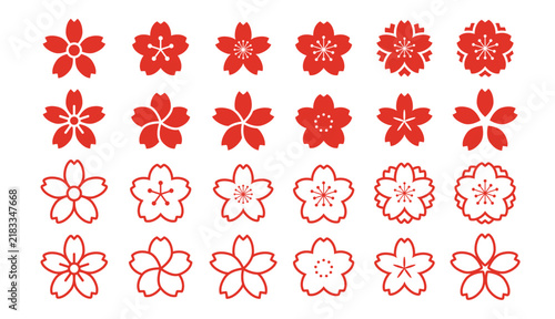 Plakat 桜の花 和風のかわいい装飾イラストセット 縁起の良い和柄