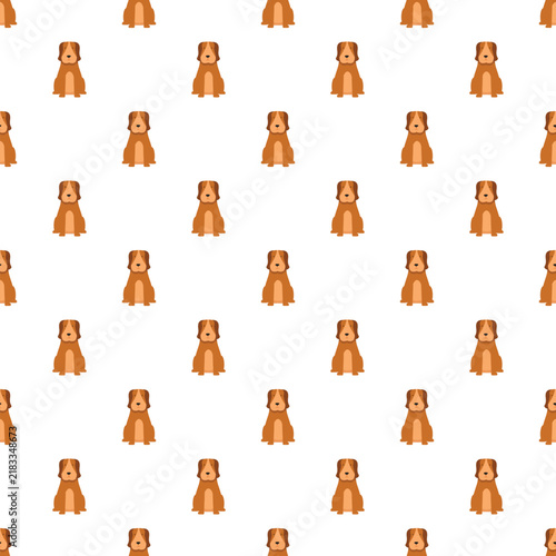 Sitting cartoon dog pattern repeating on white background