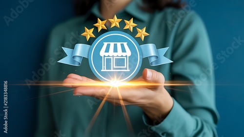 Star rated online store concept representing customer reviews, quality, and ecommerce service