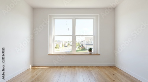Empty White Modern Room Interior Window View Wooden Floor Minimalist House Design