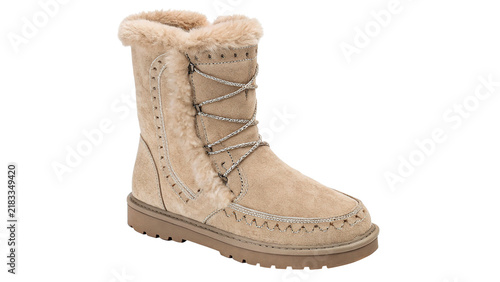 Принти на полотні Single warm beige winter ugg boot comfortable seasonal suede footwear isolated o