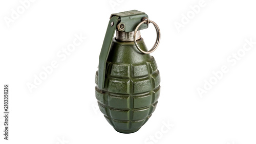 Bild auf Leinwand Green military hand grenade weapon model explosive tactical ammunition isolated