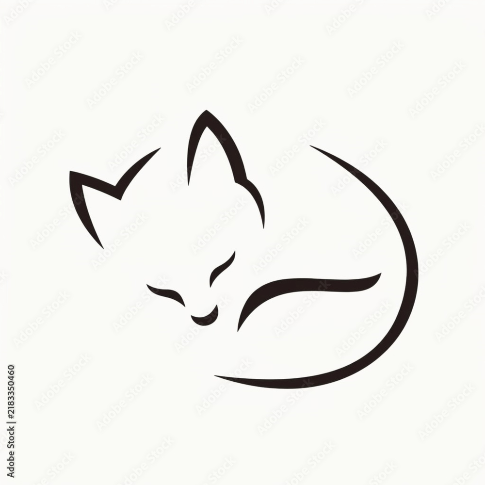 Obraz premium Minimalist Sleeping Fox Line Art Outline Silhouette Logo Vector Illustration