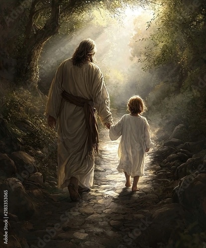 Angel Father Embracing His Son Before Ascending to Heaven. Ai Generative