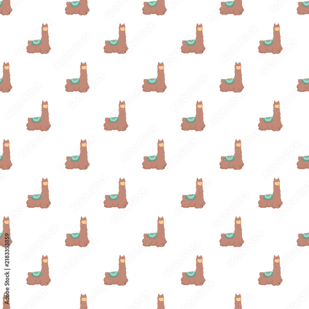 Fototapeta premium Cute cartoon llama animal characters forming a repeatable pattern on a white background