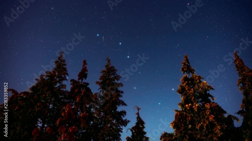 Constellation of Ursa Major - Big Dipper and Milky Way stars on a dark countryside skies. Time-lapse video.
