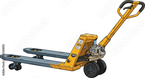 Yellow manual pallet jack for heavy load transport on white background