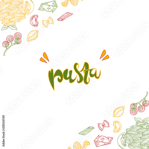 Pasta background illustration, macaroni at the edge of the silhouette.