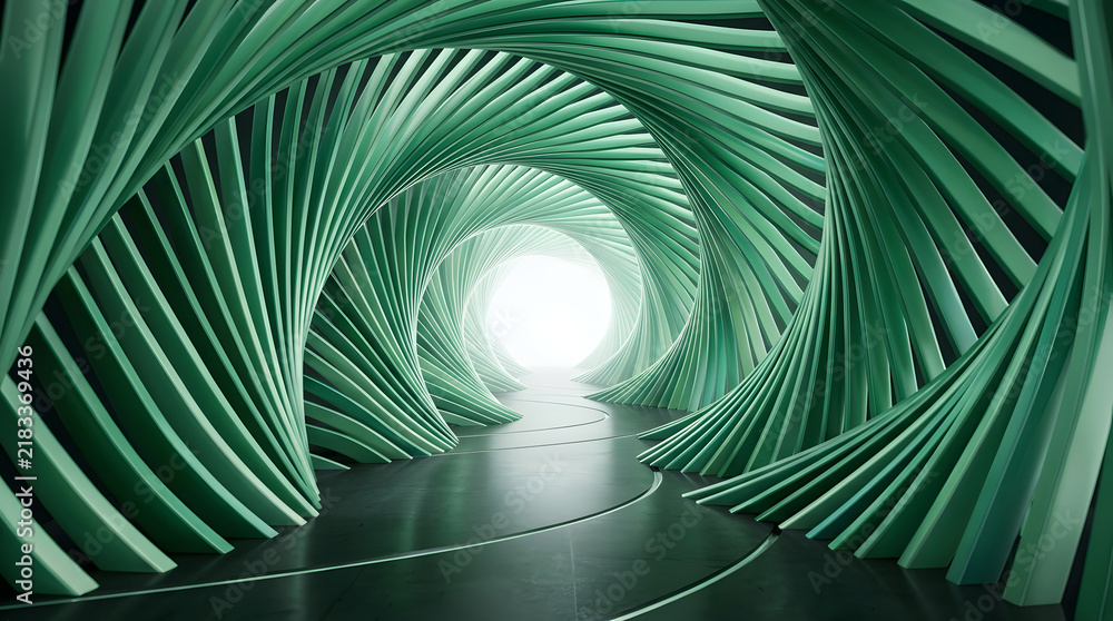 Obraz premium Spiral corridor with repeating vertical slats a 3d architectural rendering