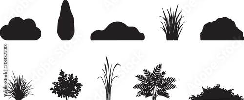 set of bush grass shrub silhouette vector transparent background. silhouette vector illustration
