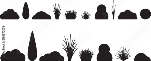 set of bush grass shrub silhouette vector transparent background. silhouette vector illustration