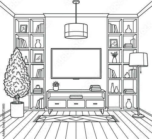 фотографія Living room entertainment center sketch with wall television screen unit media c
