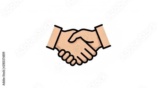 A flat design handshake icon animated to represent partnership and agreement in a seamless loop.