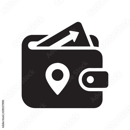 wallet icon with location pin and rising arrow symbol for finance