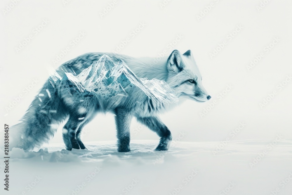 Fototapeta premium Arctic fox and ice berg photography wildlife exposure.