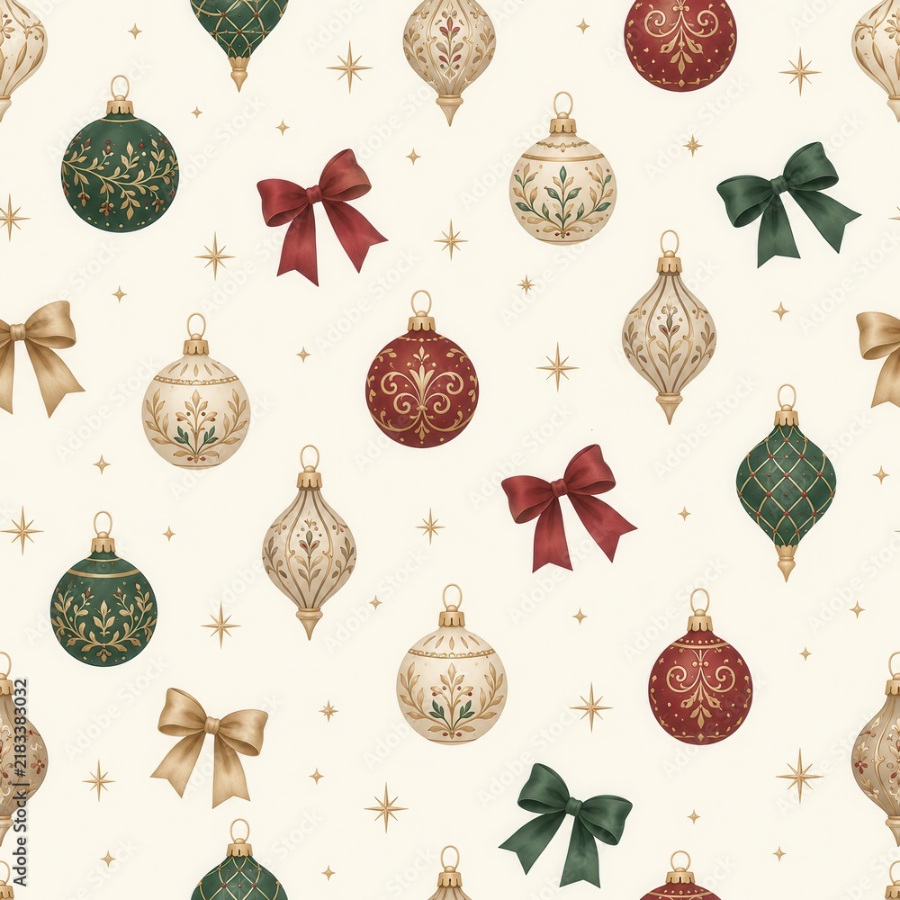 Fototapeta premium Vintage Christmas Ornament Seamless Pattern
