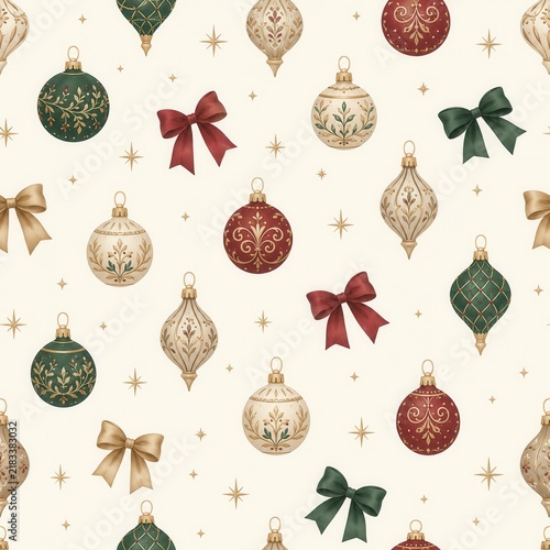 Vintage Christmas Ornament Seamless Pattern