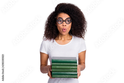 Fotografie Close-up portrait of her she nice amazed overwhelmed wavy-haired girl nerd weari