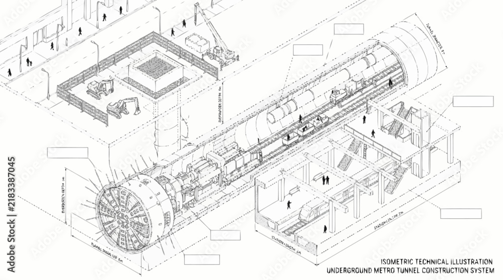 Fototapeta premium Metro construction system with underground tunnel boring machine