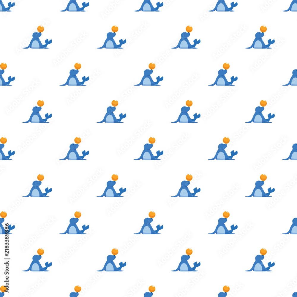 Fototapeta premium Blue seal cartoon character balancing an orange ball on its nose creating a seamless pattern
